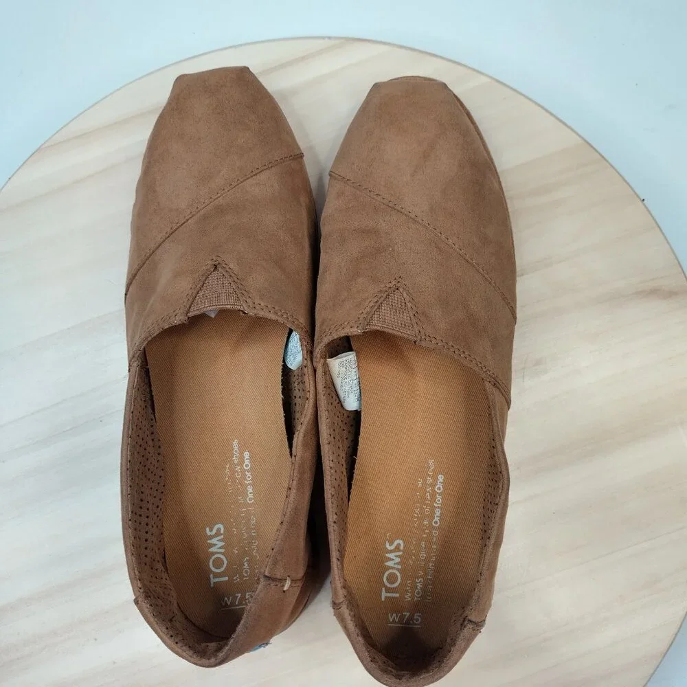 Toms Alpargata Crepe Toffee Tan Microfiber Slip-on Flats Women US 7.5